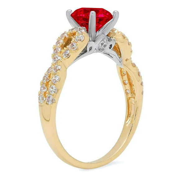 1.42 ct Round Cut Simulated Ruby Solitaire with Accents Engagement Ring for Women in 18K Yellow/White Gold