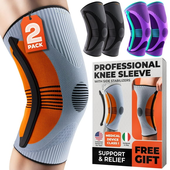Rodillera DR. BRACE ELITE con estabilizador de tamaño (paquete de 2). Rodillera para mujeres y hombres, ideal para entrenamiento, deportes y uso diario. Manga de compresión para máxima sujeción del do