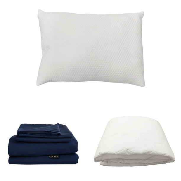 Protector Spring Air Individual + Sábanas Softy Azul Marino+ Almohada Frosty