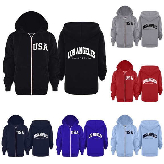 Vividxx Hoodies For Girls Long Sleeve Letter Print Hooded Sweatshirts Kids Soft Zip Up Hoodie With Pocket Fashion Clothing 11-12 Years