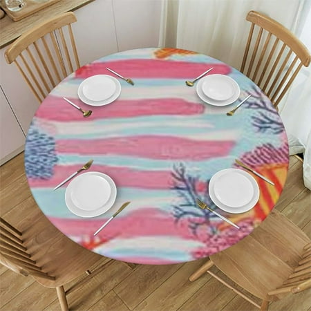 

Patifu Corals Round Tablecloth Stain-Resistant Washable Indoor Outdoor Restaurant Wedding Party 100% Polyester with Elastic Edge Waterproof 38 -42