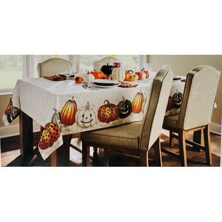 

Halloween Oblong Elegant Tablecloth with Pumpkins Jack-O-Lanterns Festive Fall Decor Max Studio home 60 x 120 Glitter/Sparkle