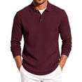 thumbnail image 2 of Aimik Polo Shirts for Men Long Sleeve Ribbed Texture Button Placket Casual Solid Shirts Fall Winter Lightweight Cozy Collared Tops, 2 of 6