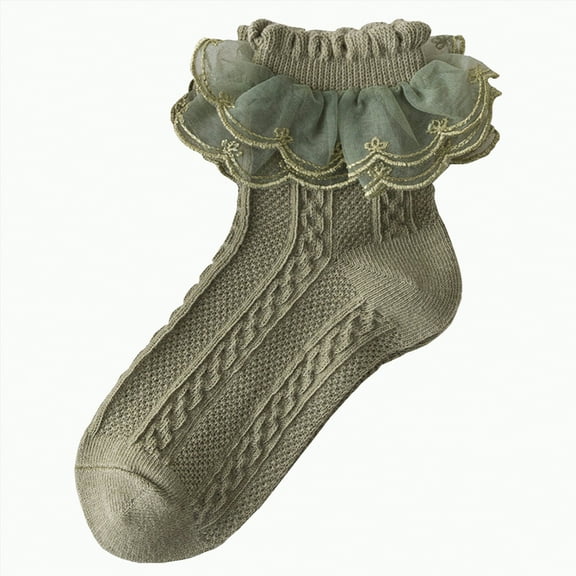Gvdentm Baby Socks 0-6 Months Toddler Girl Socks with Big Ruffle Lace Frilly Turn Cuff Dress Socks|Green 1-3 Years