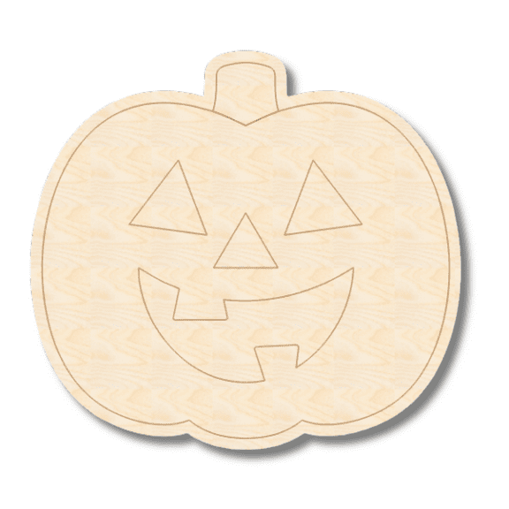 Unfinished Wood Etched Cute Jack o' Lantern Shape 3" / 1/8"