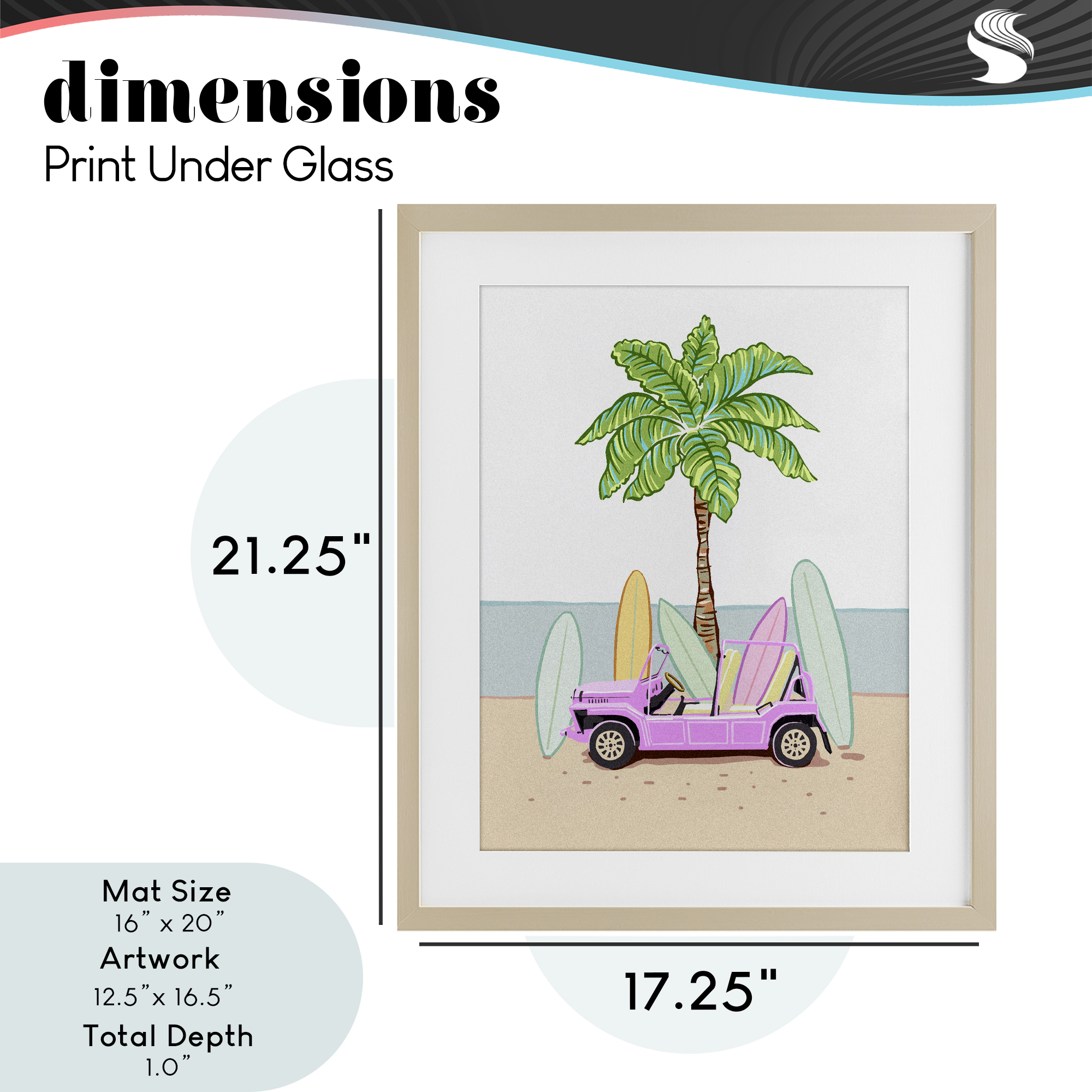 Surfboard Filled Car Birch Framed Print Under Glass, design by Ziwei Li