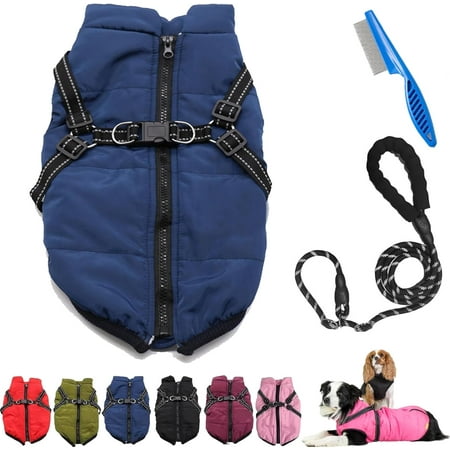 Dog Winter Coat 3 in 1 Winter Jacket Waterproof Windproof Dog Snow Jacket with Harness and Zipper Pet Outdoor Jacket for Small Medium Large Dogs/Cats (Blue XXL)
