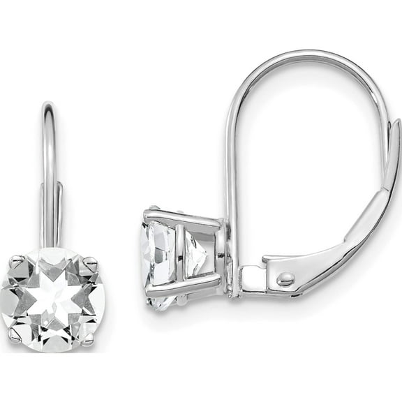 14K White Gold 6mm Cubic Zirconia Leverback Earrings (17 X 6) Made In India xlb112wcz