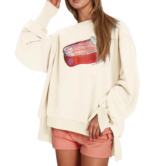 Women's Oversized Sweatshirt Pullover with Floral Lobster Print - Relaxed Fit Crewneck for Everyday and Travel - Comfortable Fall Tops for Women