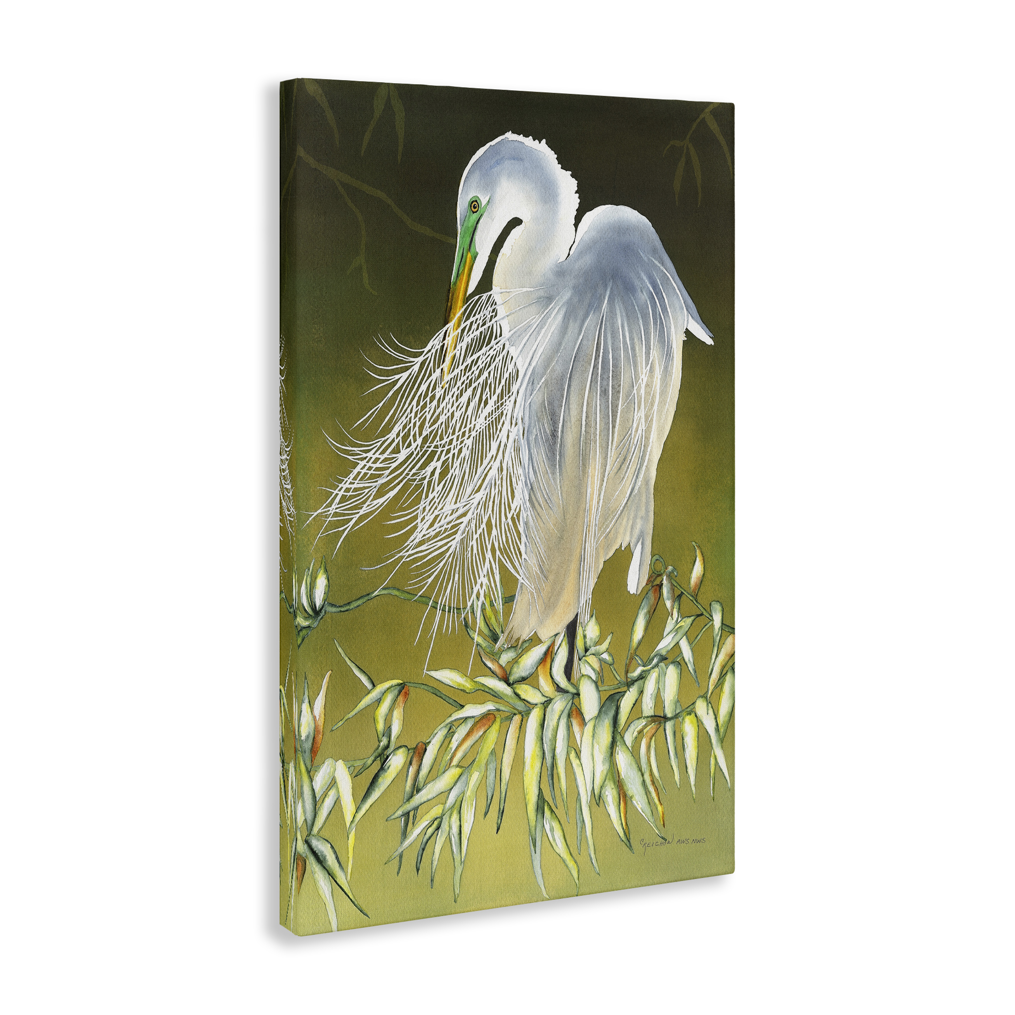 Stupell Industries Heron with Detailed Feathers Animals & Insects Painting Gallery Wrapped Canvas Art Print Wall Art, 30 x 45