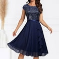 thumbnail image 2 of Gubotare Women's Party Wedding Ball Gown Sequin Layered Elegant Chiffon Plus Size Formal Dresses(Dark Blue,M), 2 of 5