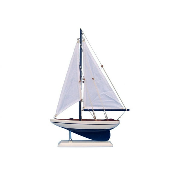 Handcrafted Model Ships PS-Blue-whitesails Pacific Sailor Blue 17 in. - White Sails Decorative Sail Boat