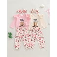 thumbnail image 3 of BemeyourBBs Western Baby Girl Cowgirl Clothes Newborn Baby Girls Litter Sister Outfit Letter Long Sleeve Romper Boot Print Pants Set Bow Headband 3 Pcs Spring Fall Winter Clothing, 3 of 9