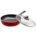 thumbnail image 2 of Oster Herscher 3.5 Qt Non-Stick Aluminum Saute Pan with Lid, Tanslucent Sauce, Translucent Red, 2 of 5