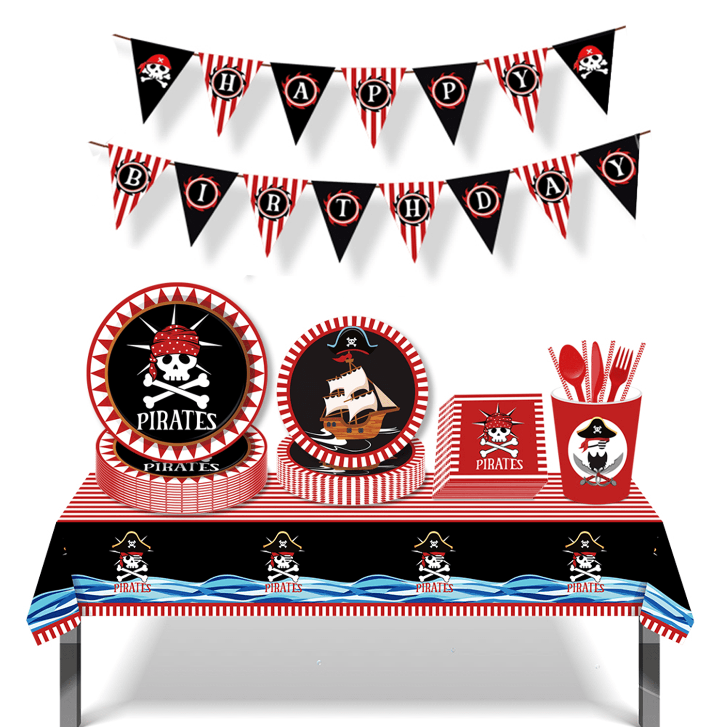 Pirate Party Tableware Set,Pirate Party Supplies Serves 16 Guests