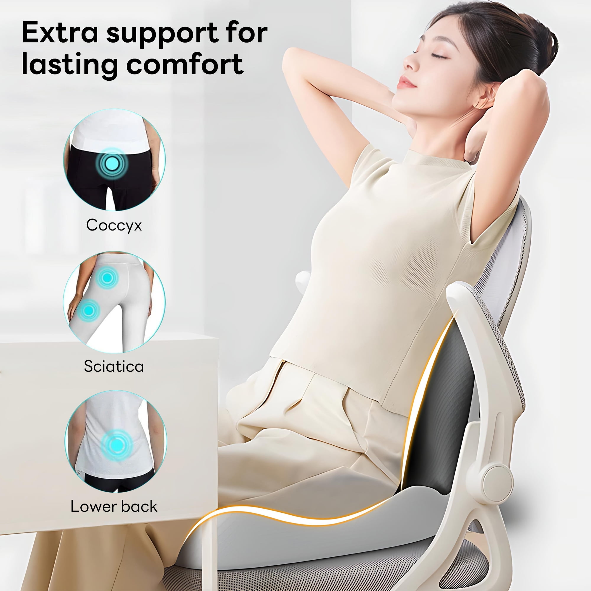 INSMART Ergonomic Seat Cushion with Lumbar Support – 2-in-1 Memory Foam Chair Pad for Posture Support & Comfort, Non-Slip Design for Office, Car, Wheelchair – 11.81" W x 16.54" D x 17.72" H