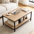 thumbnail image 3 of SuperDeal 2-Tier Compact Coffee Table Industrial Cocktail Desk W/ Storage Shelf for Small Apartment Living Room, Natural, 3 of 9