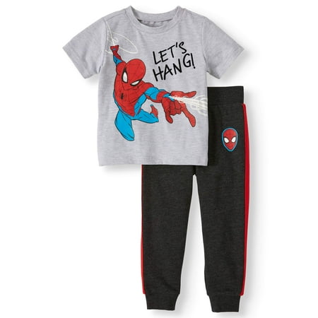 Spiderman Toddler Boy Short Sleeve Graphic T-shirt & Taped Drawstring Fleece Jogger, 2pc Outfit Sets