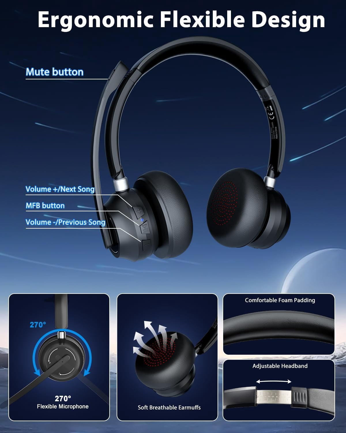 Bluetooth Wireless Headset with Microphone & USB Dongle, Noise Cancelling Headphones for PC/Mac, Zoom Teams Calls "