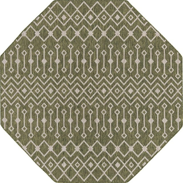 Unique Loom Outdoor Trellis Geometric Rug 7' 10 x 7' 10 Octagon Green/Ivory