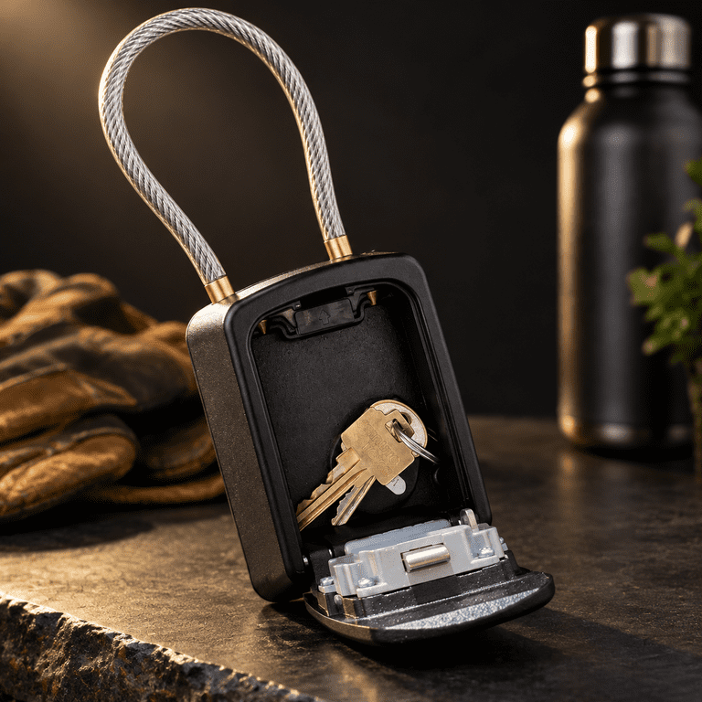 Small Black Cable Shackle 4-Digit Combination Portable Key Safe ...