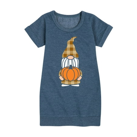 

Instant Message - Gnome Holding Pumpkin - Toddler And Youth Girls Fleece Dress