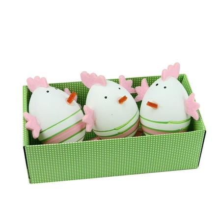 Set of 3 Pink and Green Striped Felt Easter Egg Chicken Spring Figure Decorations