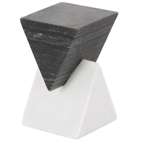 4" x 7" White Marble Stacked Pyramid Geometric Sculpture with White Base, by DecMode