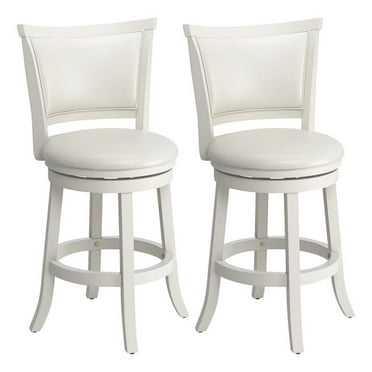 Pemberly Row Wood Bar Stool Chair Set of 2 in White - Rotating Round Seat