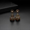 thumbnail image 4 of Pendientes colgantes con cuentas rojas y verdes de campana Vintage para mujer, aretes geométricos con diamantes de imitación, 4 of 5