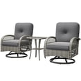 thumbnail image 1 of 3-Piece Grey Wicker Patio Bistro Set, 2 Swivel Rocking Chairs with Thick Cushions and 2-Tier Tempered Glass Coffee Table, All-Weather PE Rattan Furniture for Balcony and Porch, 1 of 7