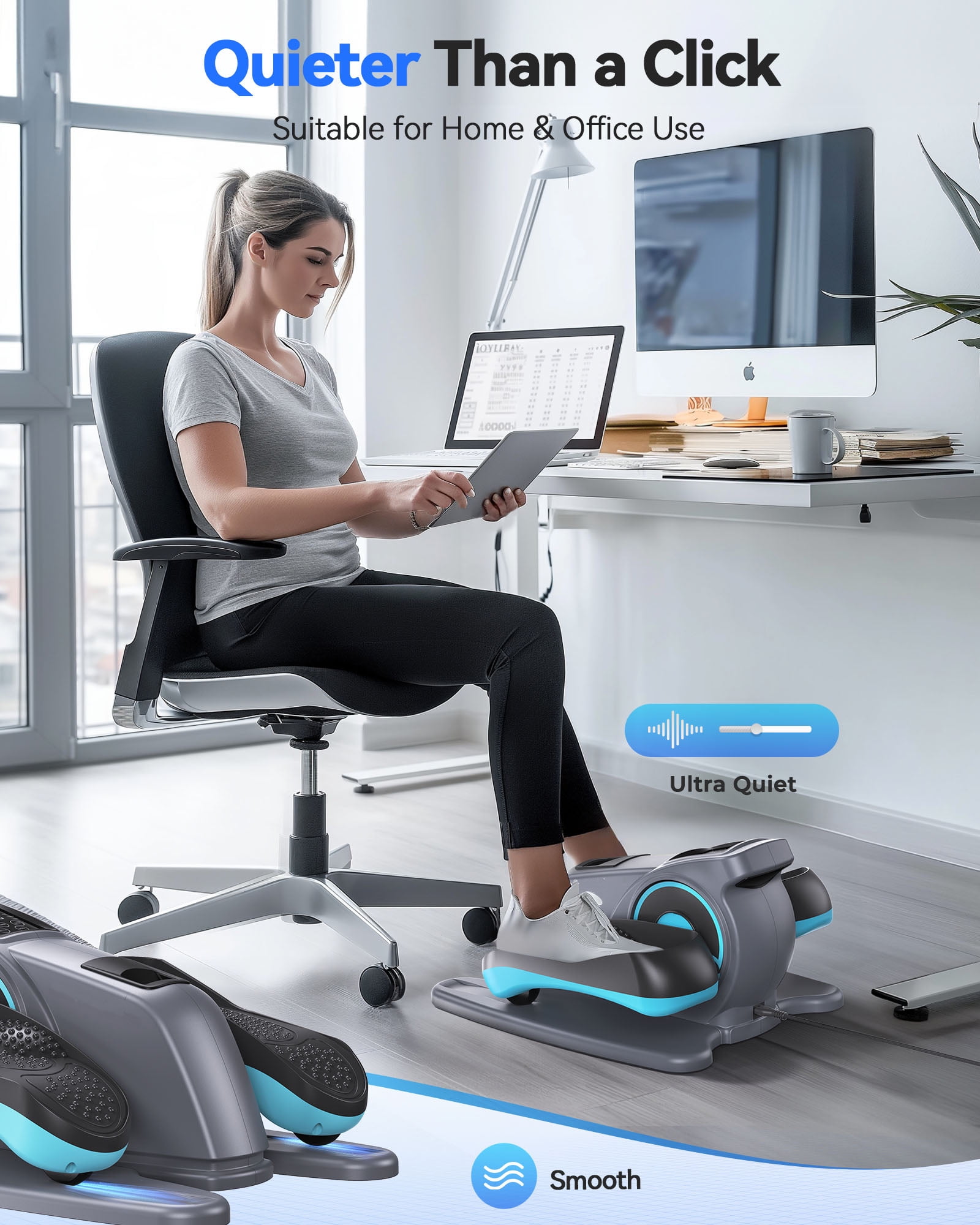 UPGO Under Desk Ellipticals Electric, Elipse Leg Exerciser for Seniors Fully Assembled, Seated Pedal Exerciser with Remote Control & Non-slip Mat & Foot Straps Band