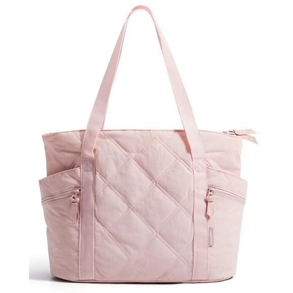 BAGSMART Crush Tote Bag for Women, 20L Puffer Work Tote with Zipper, Travel Essentials Quilted Nurse Hospital Bag, Pink