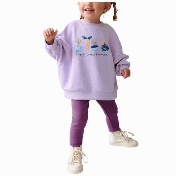 TOWED22 Toddler Baby Girl 2 Piece Fall Winter Clothing Set Fall Winter Long Sleeve Round Neck Tee and High WaistJoggers Outfits Warm(Purple,5-6 Y)