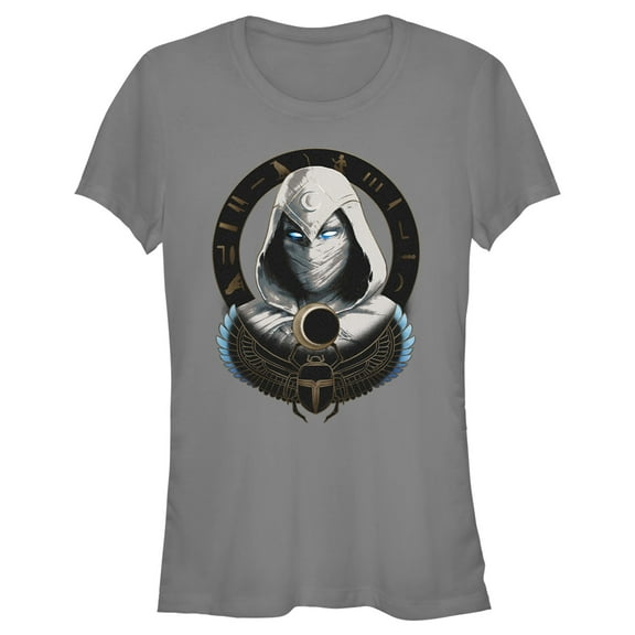 Junior's Marvel: Moon Knight Winged Scarab Frame  Graphic Tee Charcoal Medium