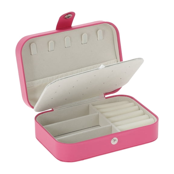 Unique Bargains Portable Jewelry Box PU Travel Organizer Beige Rose Red
