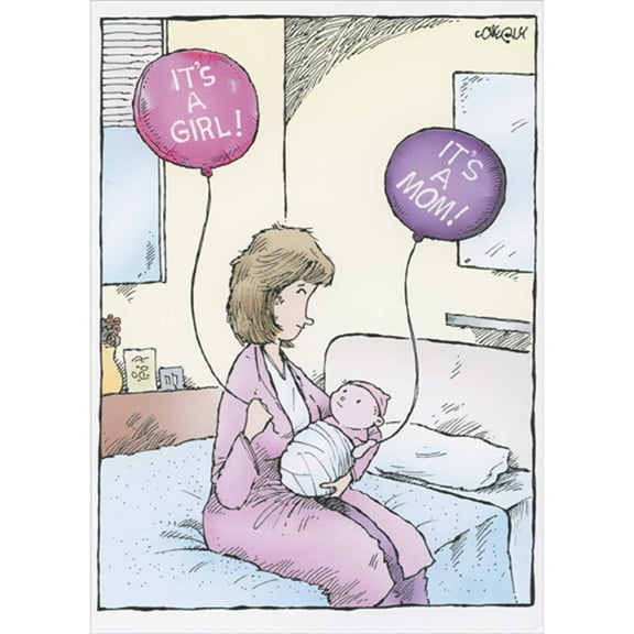RSVP Woman and Baby Holding It's a Girl and It's a Mom Balloons Funny Mother's Day Card from Daughter