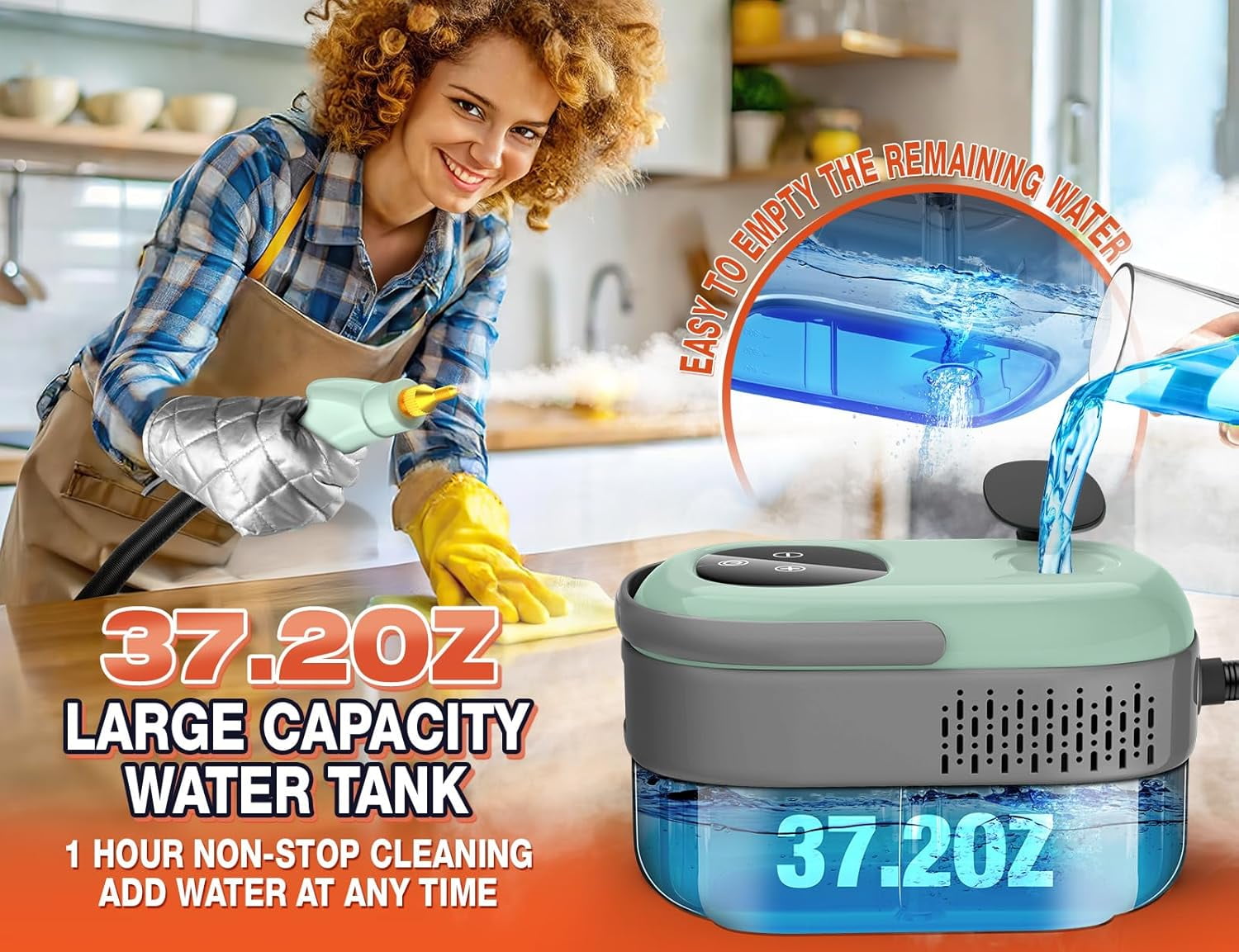 Handheld Steam Cleaner 2500W - 15 Second Heat Up, 37oz Tank, 3 Temp Levels, With 10 Accessories