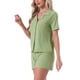 thumbnail image 4 of Pijamas para mujer INSPIRE CHIC, conjunto de ropa de dormir con botones, parte superior de manga corta con pantalones cortos, conjuntos de lounge casual M Verde, 4 of 6