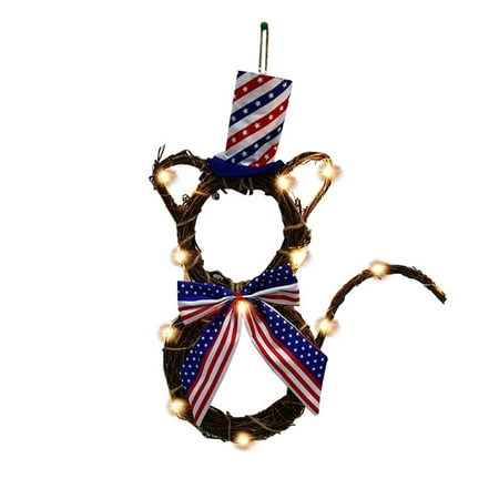 

Keebgyy LED Light Cat Rattan Wreath Pendant With Lights Multicolor Fiber Independence Day Decoration