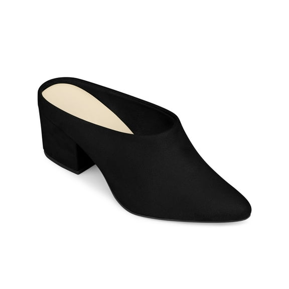 BLISSFUL STEP Women's Block Heels Pointed Toe Slip on Slide Mules Black 7
