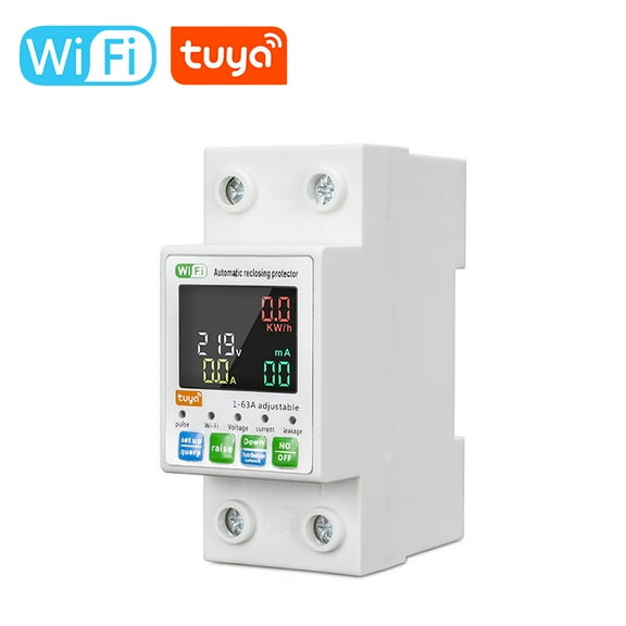 Tuya WiFi Intelligent Circuit Breaker Backlit Single-Phase Energy Meter Auto-Reclosing Protector With LCD Display Support APP Remote Control Over/Under Voltage Over-Current Leakage