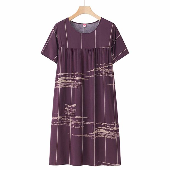 Skpblutn Nightgowns for Women Summer Cotton Silk Short Sleeved Sleep Dress for Middle Aged New Loose Fitting Home Wear Elderly Sleepwear Plus Size Dress
