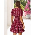 thumbnail image 4 of Merokeety Womens Summer Dresses Floral V Neck Short Sleeve Button A Line Dress Wine m, 4 of 5