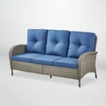 thumbnail image 3 of POCASSY 72 Inch Width Outdoor Wicker Sofa Patio Couch with Cushions, All Weather Gray Wicker Sofa Patio 3 Seater Sofa Couch for Porch, Deck, Balcony, Blue, 3 of 9