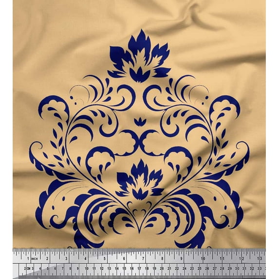 Soimoi Rayon Fabric Ogee Damask Print Fabric by the Yard 56 Inch Wide