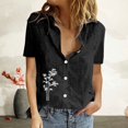 thumbnail image 3 of Gibobby Camisetas Mujer Manga Corta Algodón Casual Suelto Personalidad Impreso Solapa Botón Manga Corta(Negro,M), 3 of 4