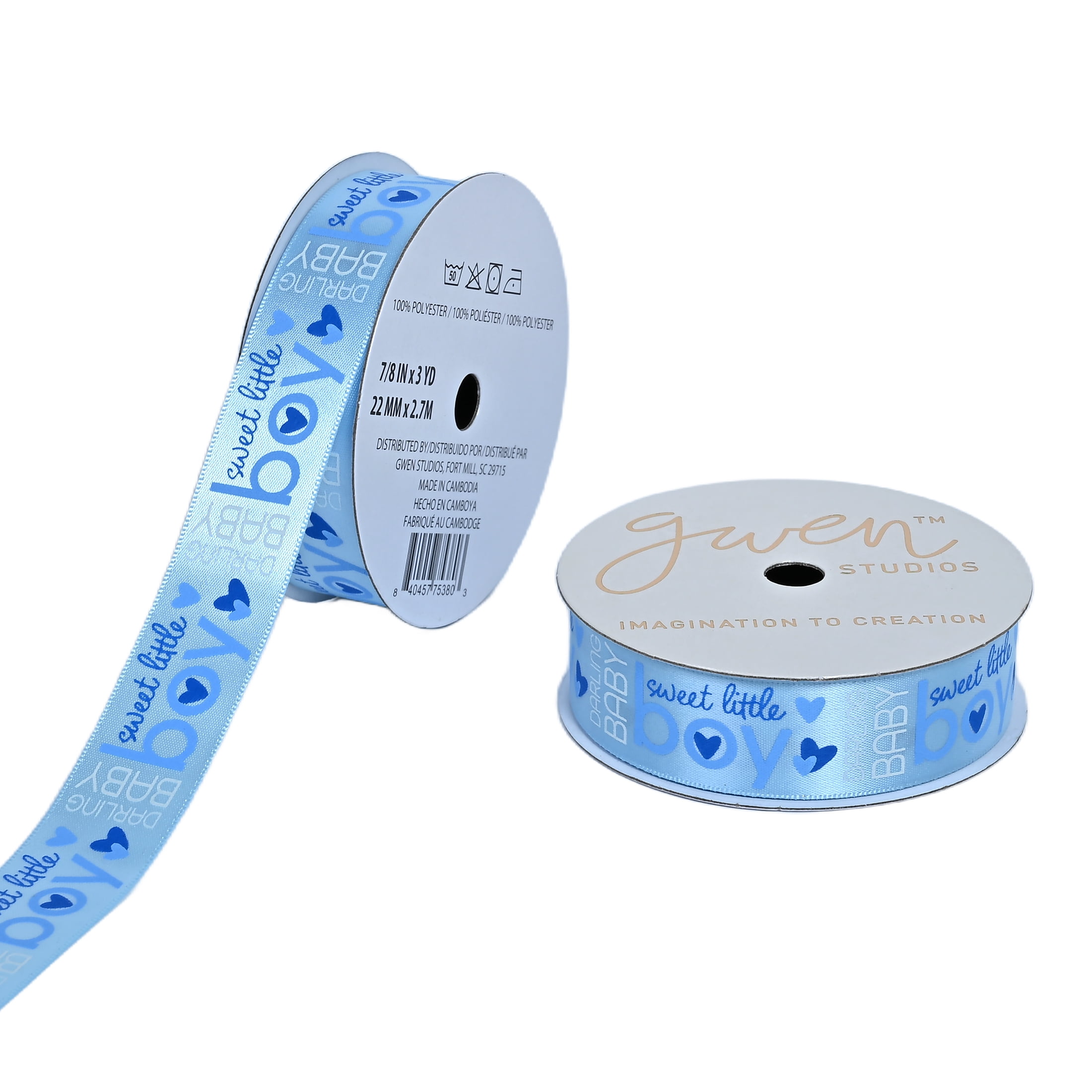 Gwen Studios 7/8" Sweet Little Boy Blue Satin Ribbon, 3 Yards