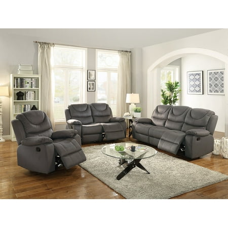 3pcs Motion Sofa Loveseat Rocker Recliner Living Room Reclining Plush Cushion Breathable Leatherette Couch In Slate Blue