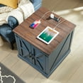 thumbnail image 3 of Rustic Farmhouse End Table with Charging Station - 24" Large Sofa Side Table With Barn Door Design - Square Nightstand Bedside Table with Adjustable Storage Shelf for Living Room or Bedroom,Blue, 3 of 6